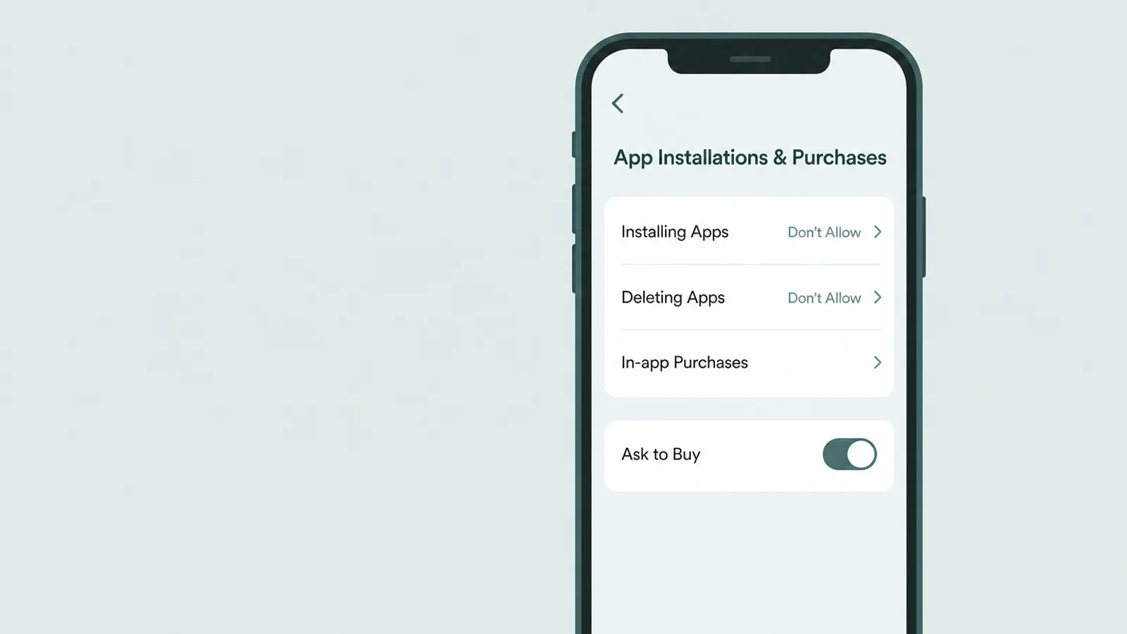 Màn hình Content and Privacy Restrictions với Installing và Deleting Apps được đặt thành Don't Allow